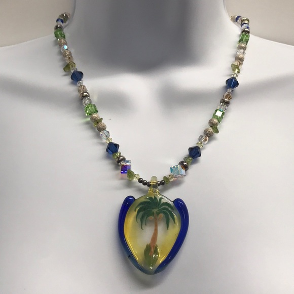 Handmade Lampwork Glass/Sterling/Crystal Necklace - Picture 1 of 8